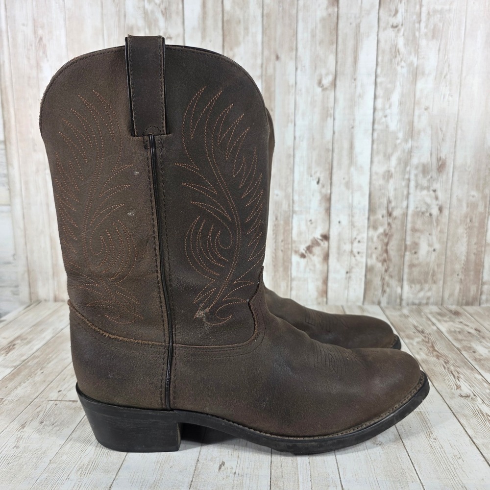 ROAD WOLF Mens Brown Leather Cowboy Western Boots Size 12 D Square‎ Toe